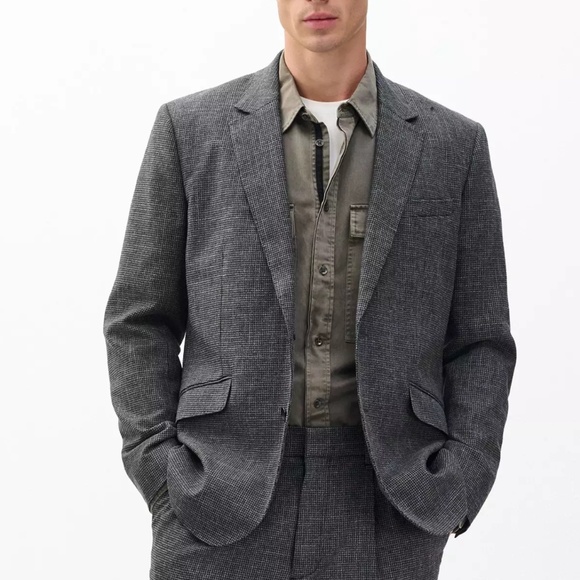 Vintage Men’s Blazer Tweed Houndstooth Gray Black Single Breast Wool Bamboo 44R - Picture 1 of 16